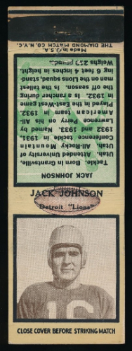 Jack Johnson 1935 Diamond Matchbooks football card