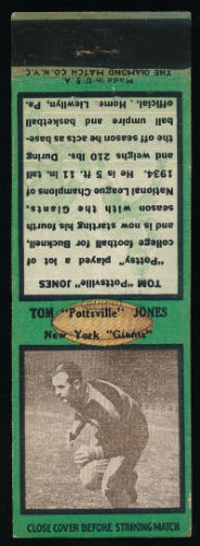 Tom Jones 1935 Diamond Matchbooks football card