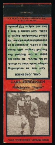 Carl Jorgensen 1935 Diamond Matchbooks football card