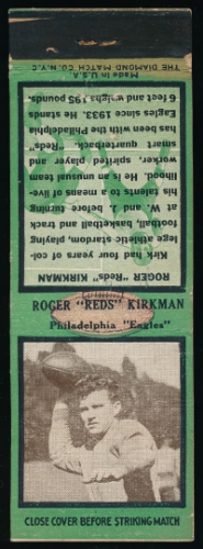 Red Kirkman 1935 Diamond Matchbooks football card