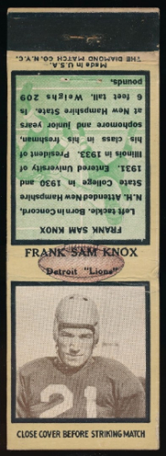 Sam Knox 1935 Diamond Matchbooks football card