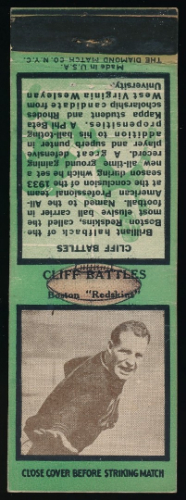 Cliff Battles 1935 Diamond Matchbooks football card