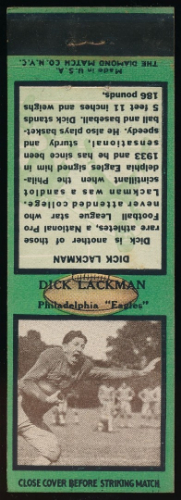 Dick Lackman 1935 Diamond Matchbooks football card