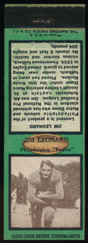 Jim Leonard 1935 Diamond Matchbooks football card
