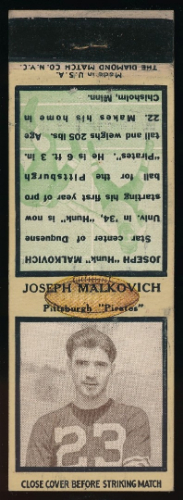 Joe Malkovich 1935 Diamond Matchbooks football card