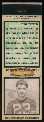 Joe Malkovich 1935 Diamond Matchbooks football card Joe Malkovich 1935 Diamond Matchbooks football card