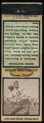 Bernie Masterson 1935 Diamond Matchbooks football card
