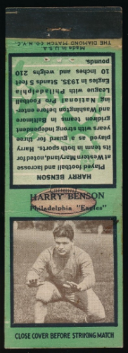 Harry Benson 1935 Diamond Matchbooks football card Harry Benson 1935 Diamond Matchbooks football card