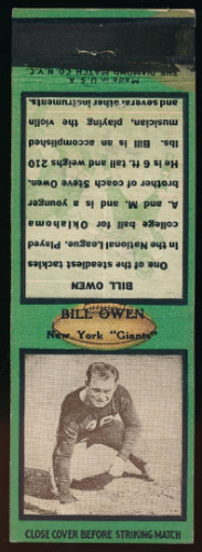 Bill Owen 1935 Diamond Matchbooks football card