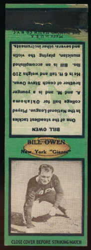 Bill Owen 1935 Diamond Matchbooks football card Bill Owen 1935 Diamond Matchbooks football card