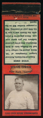 Steve Owen 1935 Diamond Matchbooks football card Steve Owen 1935 Diamond Matchbooks football card