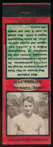 Max Padlow 1935 Diamond Matchbooks football card