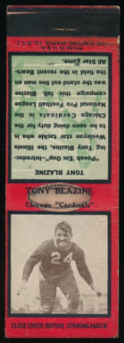 Tony Blazine 1935 Diamond Matchbooks football card Tony Blazine 1935 Diamond Matchbooks football card