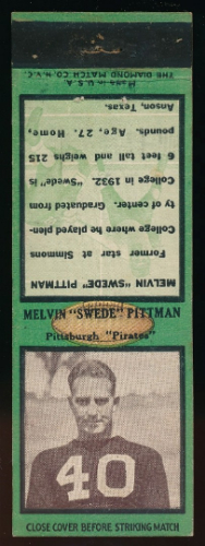 Swede Pittman 1935 Diamond Matchbooks football card Swede Pittman 1935 Diamond Matchbooks football card