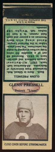 Glenn Presnell 1935 Diamond Matchbooks football card