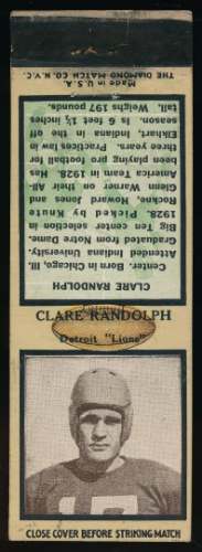 Clare Randolph 1935 Diamond Matchbooks football card