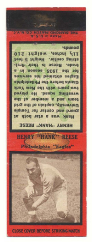 Hank Reese 1935 Diamond Matchbooks football card
