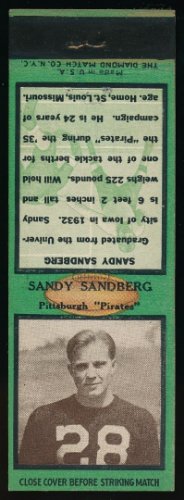 Sandy Sandberg 1935 Diamond Matchbooks football card