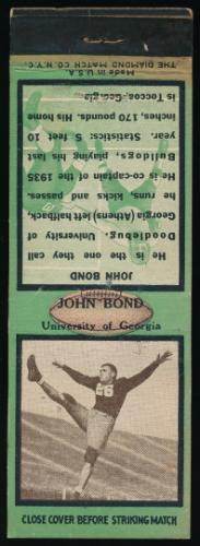 John Bond 1935 Diamond Matchbooks football card