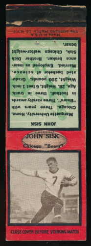 Johnny Sisk 1935 Diamond Matchbooks football card
