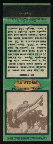 Ed Storm 1935 Diamond Matchbooks football card