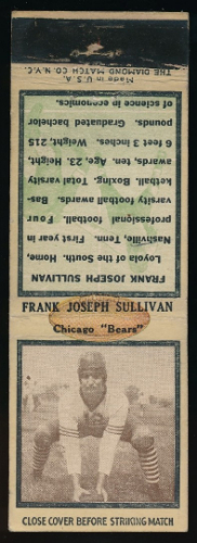 Frank Sullivan 1935 Diamond Matchbooks football card
