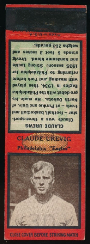 Claude Urevig 1935 Diamond Matchbooks football card