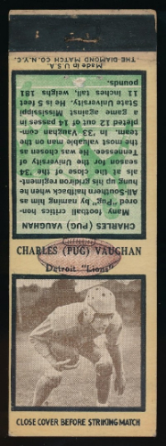 Pug Vaughan 1935 Diamond Matchbooks football card