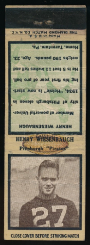 Henry Wiesenbaugh 1935 Diamond Matchbooks football card