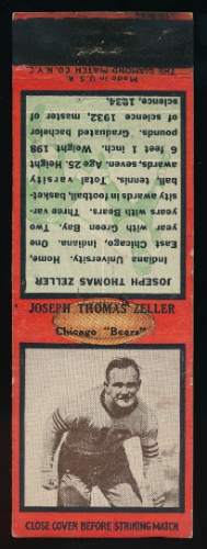 Joe Zeller 1935 Diamond Matchbooks football card