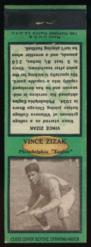 Vince Zizak 1935 Diamond Matchbooks football card