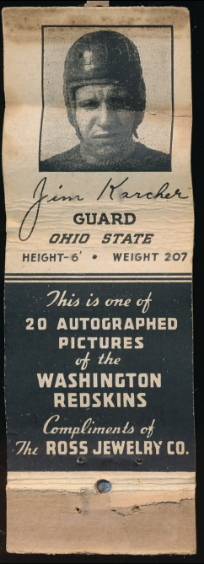 Jim Karcher 1939 Redskins Matchbooks football card