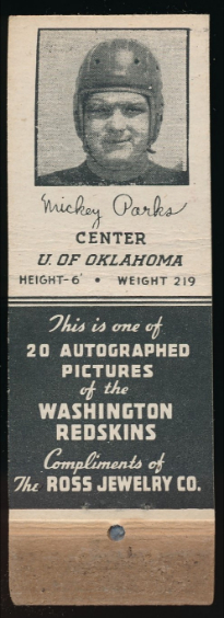 Mickey Parks 1939 Redskins Matchbooks football card