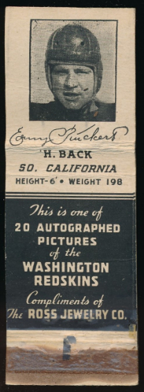 Erny Pinckert 1939 Redskins Matchbooks football card