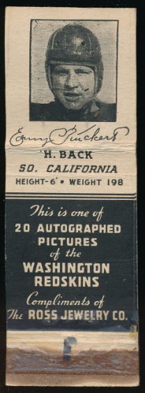 Erny Pinckert 1939 Redskins Matchbooks football card Erny Pinckert 1939 Redskins Matchbooks football card