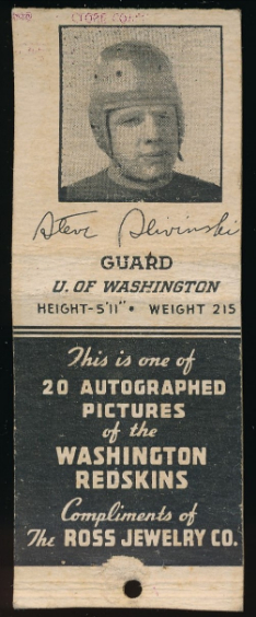 Steve Slivinski 1939 Redskins Matchbooks football card