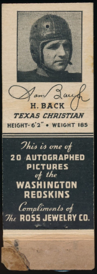 Sammy Baugh 1939 Redskins Matchbooks football card Sammy Baugh 1939 Redskins Matchbooks football card
