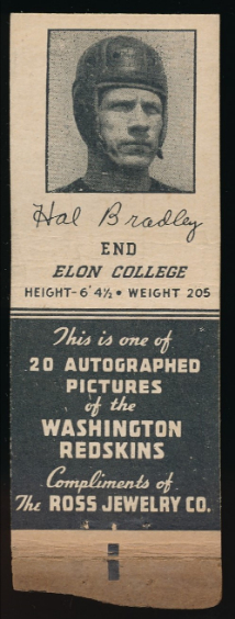 Hal Bradley 1939 Redskins Matchbooks football card