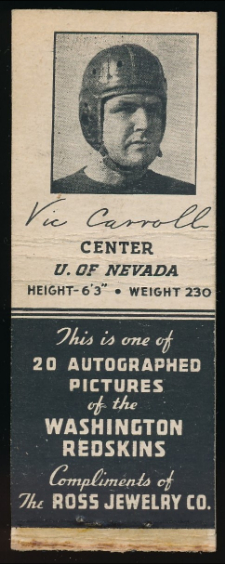 Vic Carroll 1939 Redskins Matchbooks football card