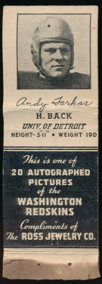 Andy Farkas 1939 Redskins Matchbooks football card