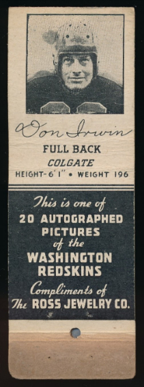 Don Irwin 1939 Redskins Matchbooks football card