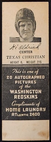 Ki Aldrich 1942 Redskins Matchbooks football card Ki Aldrich 1942 Redskins Matchbooks football card