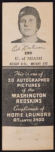 Bob Masterson 1942 Redskins Matchbooks football card
