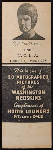 Bob McChesney 1942 Redskins Matchbooks football card