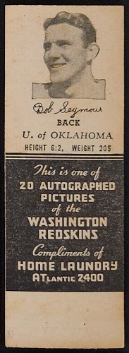 Bob Seymour 1942 Redskins Matchbooks football card