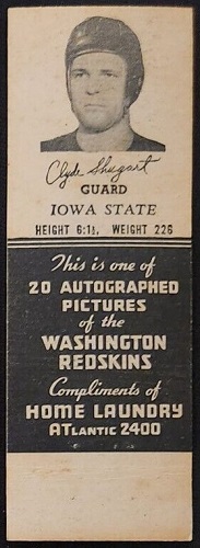 Clyde Shugart 1942 Redskins Matchbooks football card