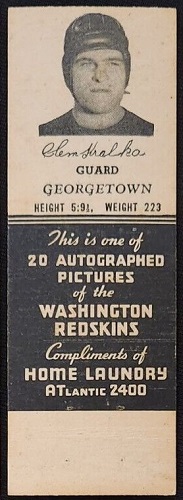 Clem Stralka 1942 Redskins Matchbooks football card