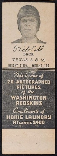 Dick Todd 1942 Redskins Matchbooks football card