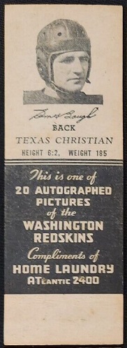 Sammy Baugh 1942 Redskins Matchbooks football card