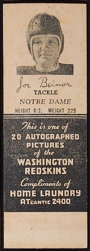 Joe Beinor 1942 Redskins Matchbooks football card Joe Beinor 1942 Redskins Matchbooks football card